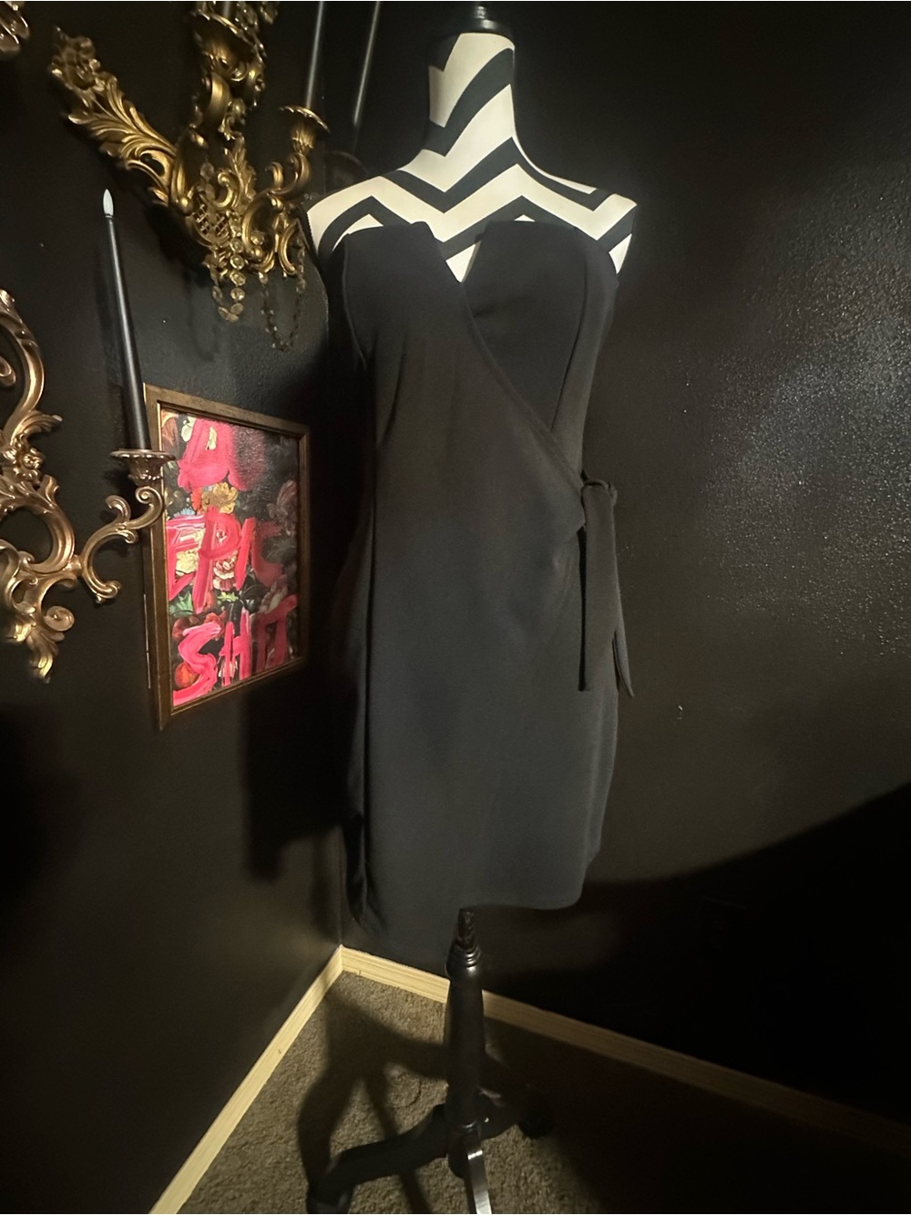 Three Hearts Black Strapless Wrap Dress